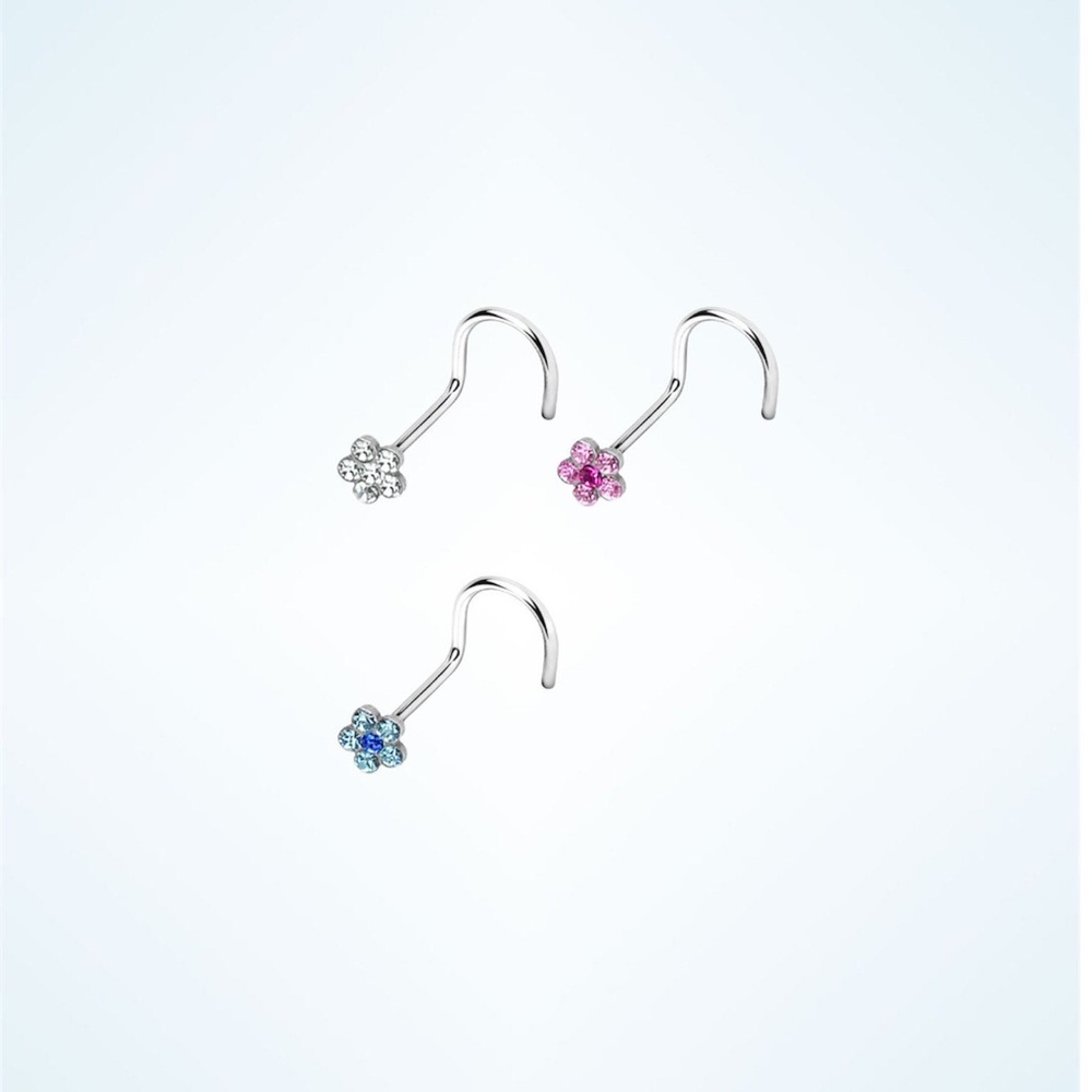 Flower shape nose stud, 20g nose ring, screw shape, nostril jewelry pink blue
